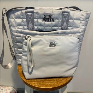 Steve Madden Light Gray Quilted Tote and Pouch